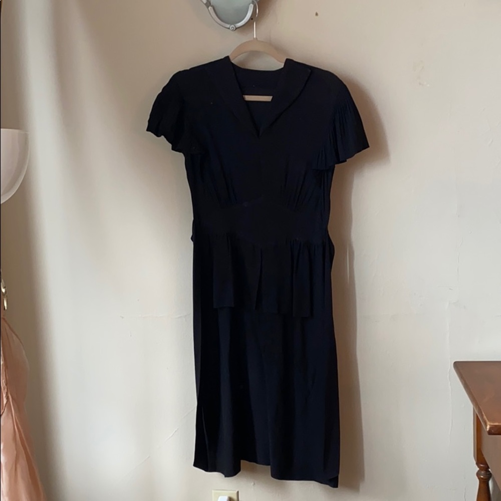 Vintage black pleated sleeve dress